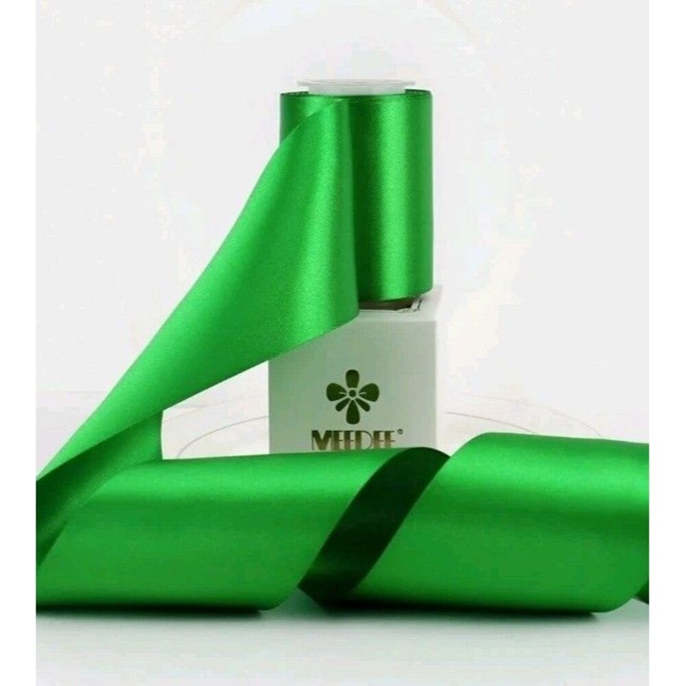 Shiny Green Satin Ribbon Spool Elegant Wedding Gift Wrap Crafting Supplies